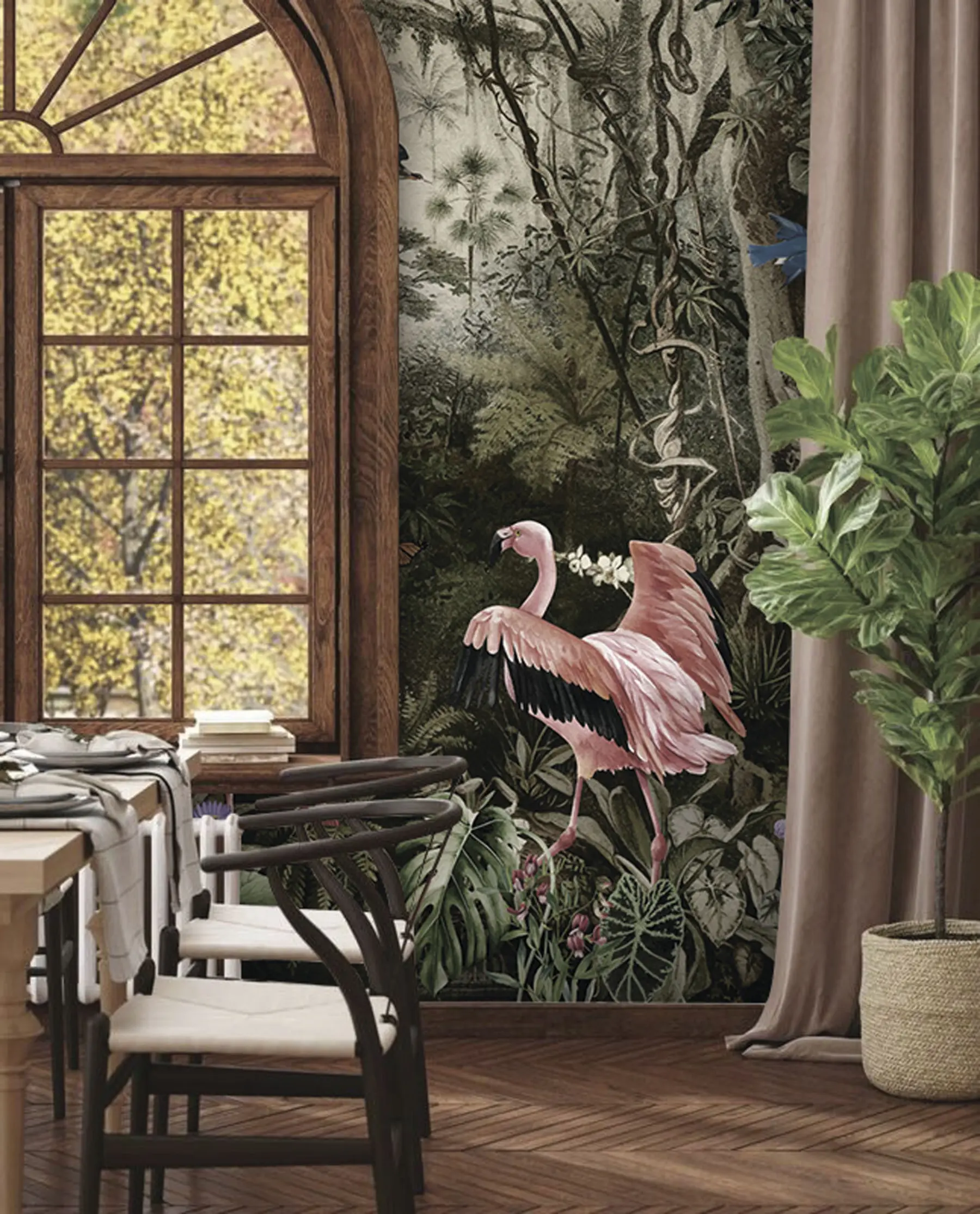 Papier peint Oiseaux tropicaux et flamants dans la jungle u73568