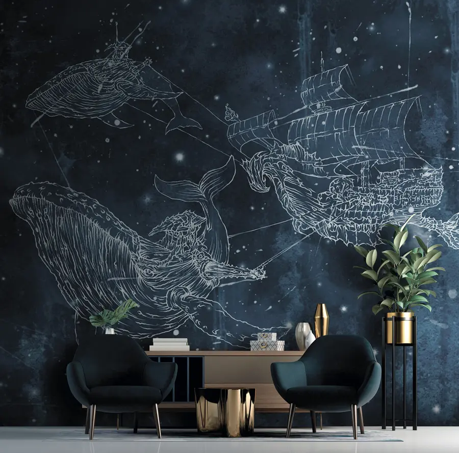 Papier peint Expédié avec des baleines dans le ciel étoilé u73815