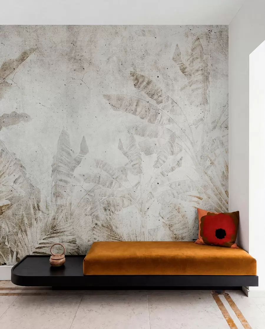 Papier peint Feuilles de bananier sur un mur de béton u73886