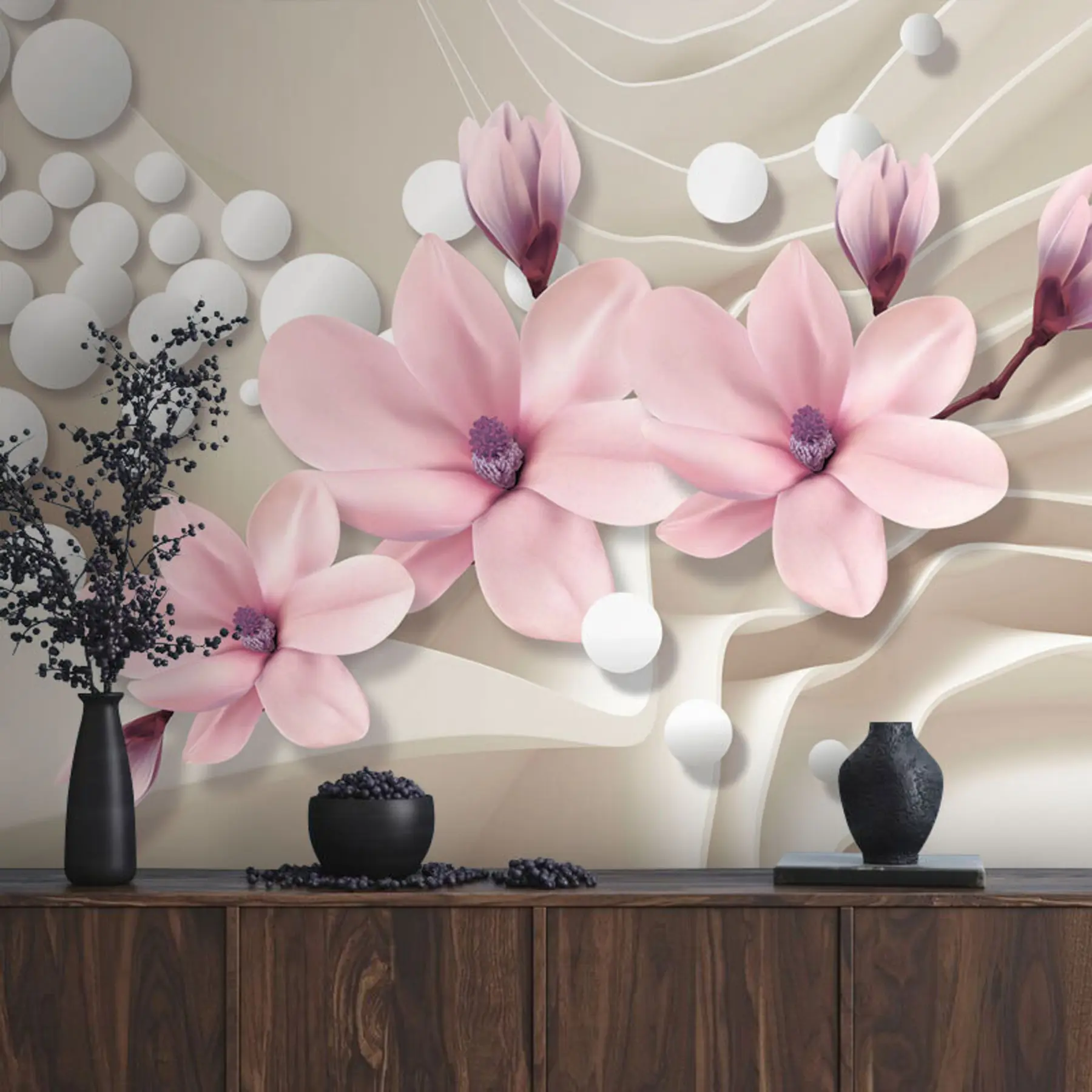 Papier peint Magnolias sur un fond abstrait u93530