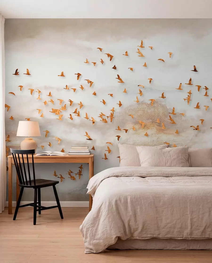 Papier peint Troupeau d'oiseaux dans les montagnes u93537