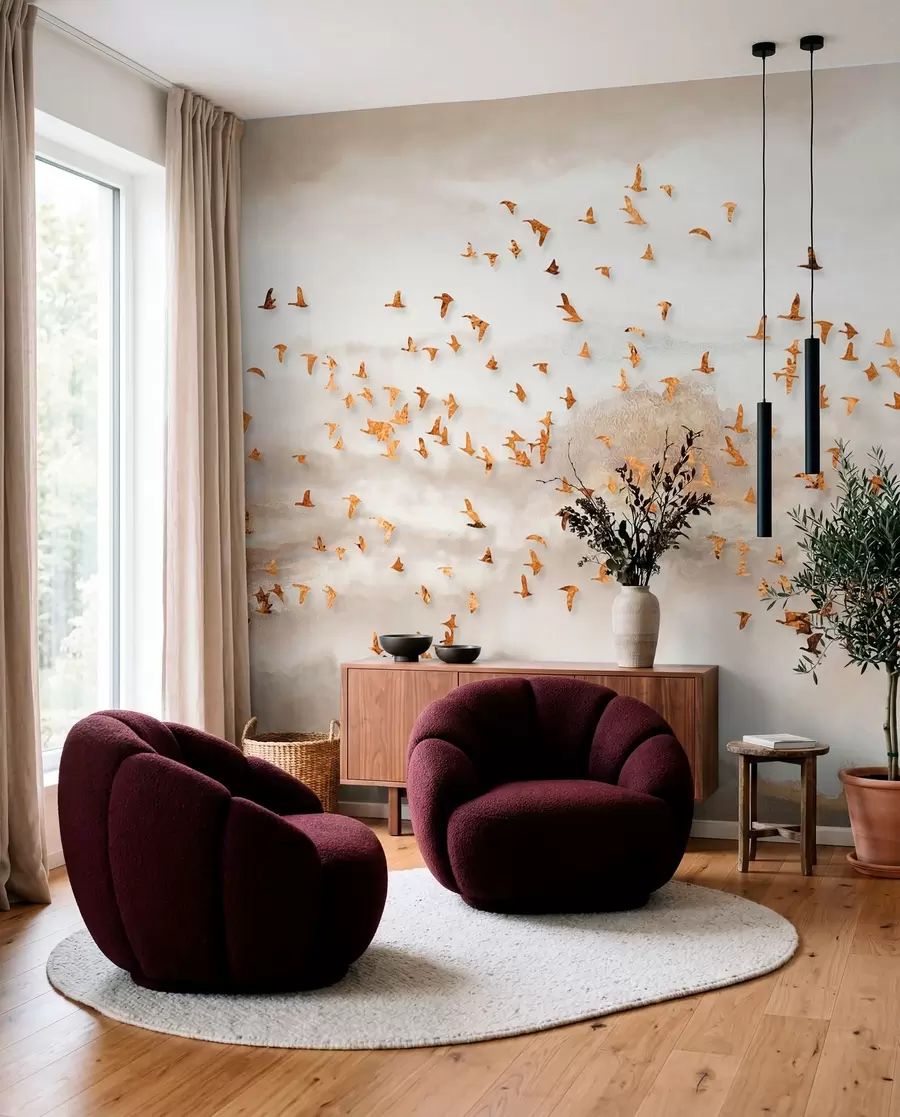 Papier peint Troupeau d'oiseaux dans les montagnes u93537