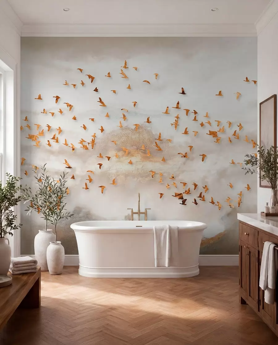 Papier peint Troupeau d'oiseaux dans les montagnes u93537