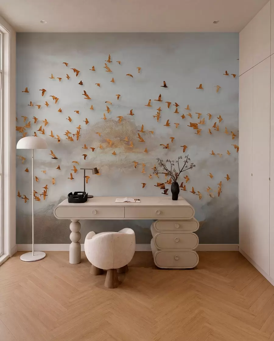Papier peint Troupeau d'oiseaux dans les montagnes u93537