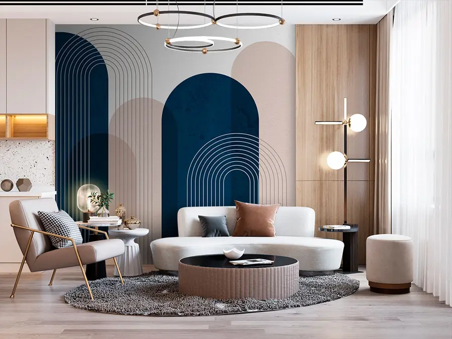 Papier peint Arches bleues et beige abstraites u73098