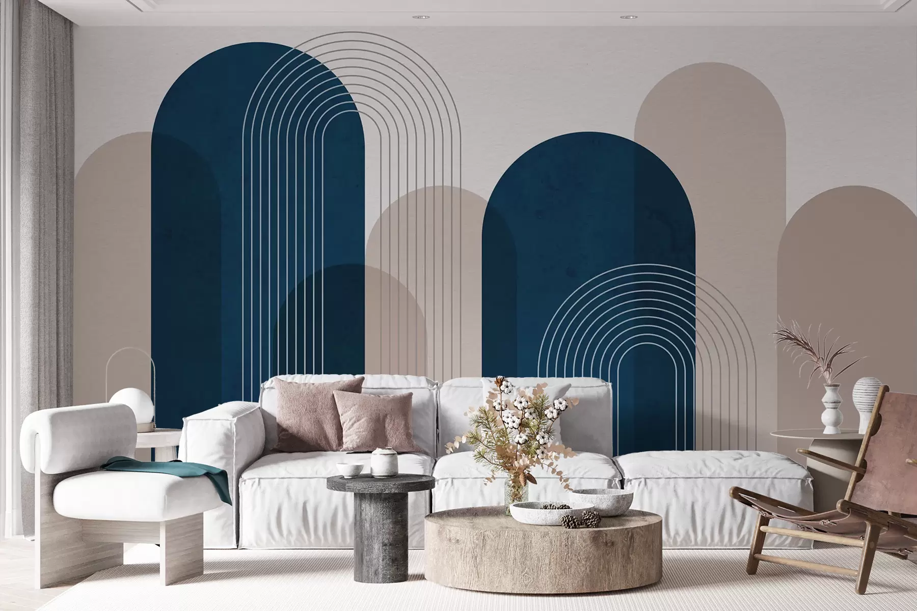 Papier peint Arches bleues et beige abstraites u73098