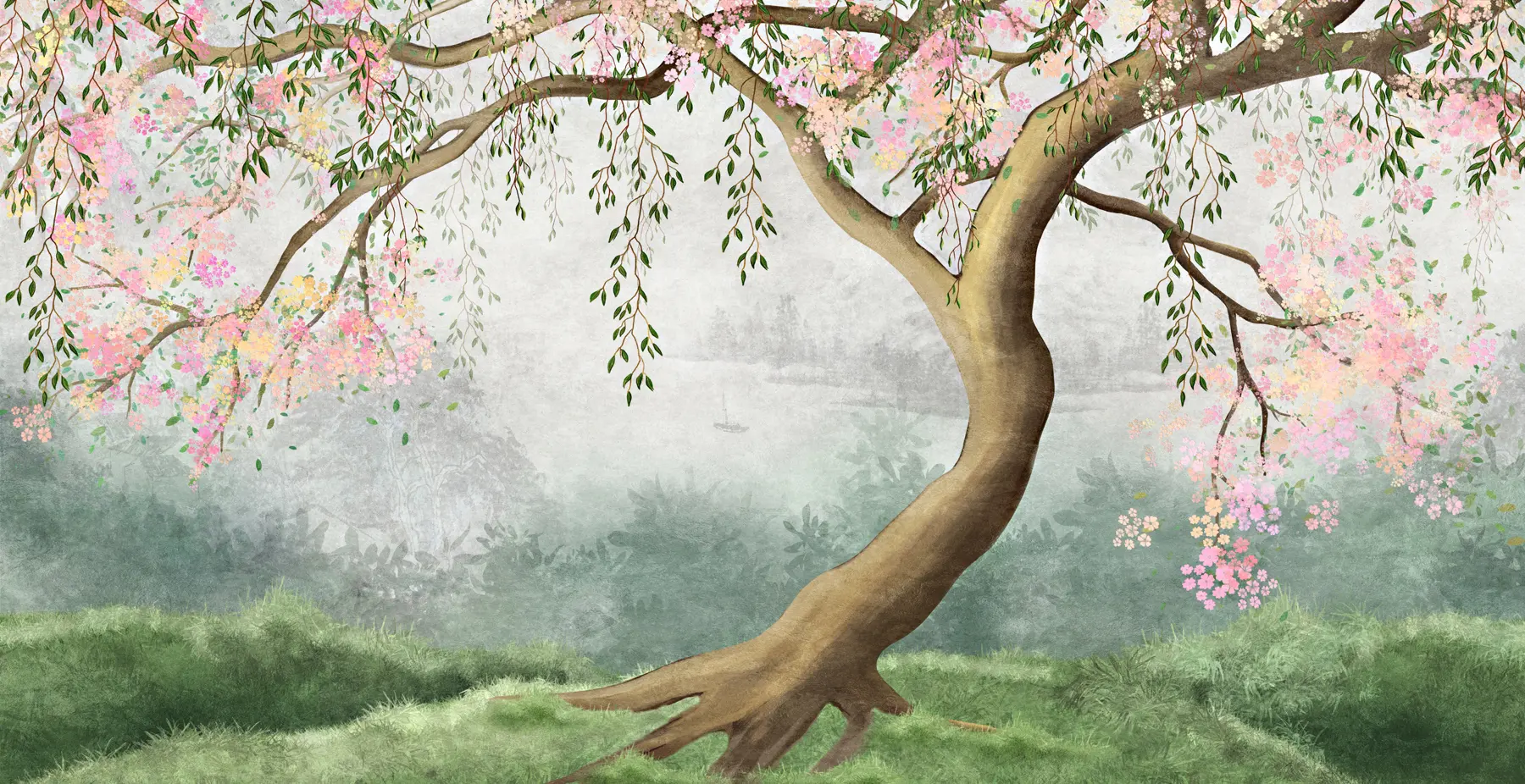 Papier peint Arbre en fleurs sur la colline u93587