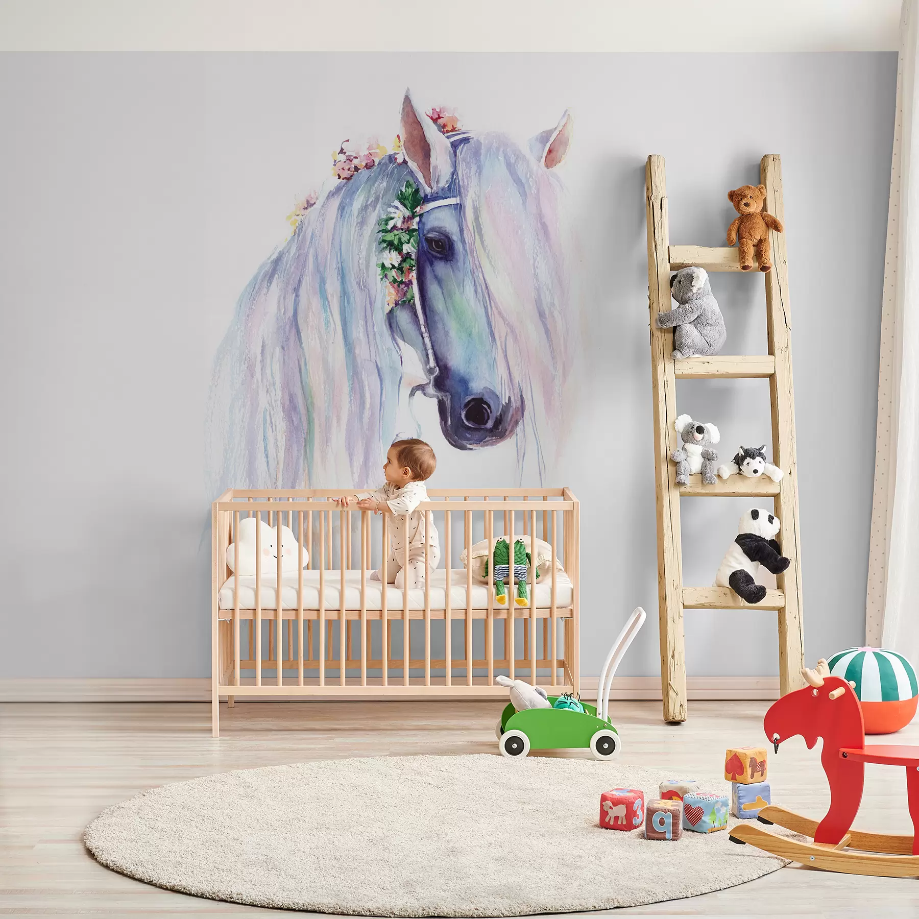 Tableau Cheval bleu avec des fleurs dans une crinière u93591