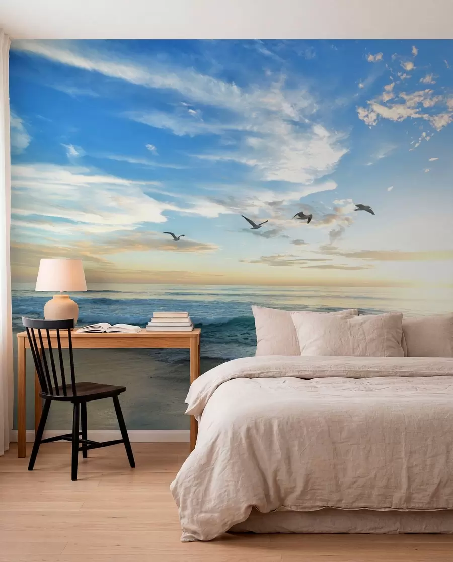 Papier peint Seagulls et la mer au lever du soleil u93607
