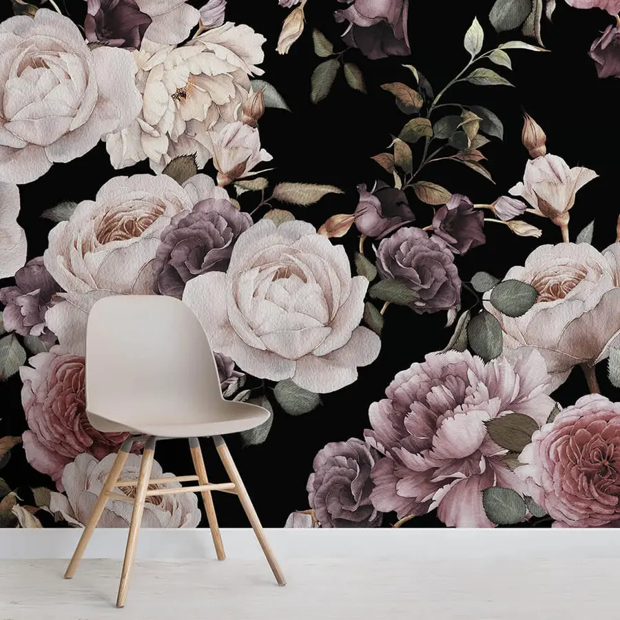 Papier peint Fond d'écran rose vintage - Fleurs en couleurs violettes et roses - parfait pour le lit et le salon u93612