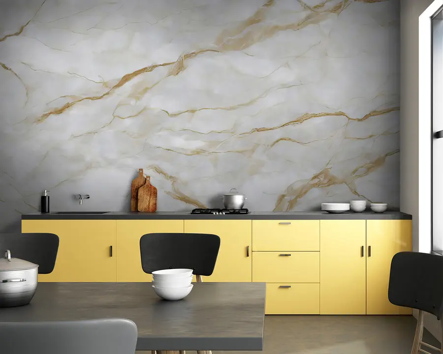 Papier peint Marbre blanc avec des lignes beiges u93433