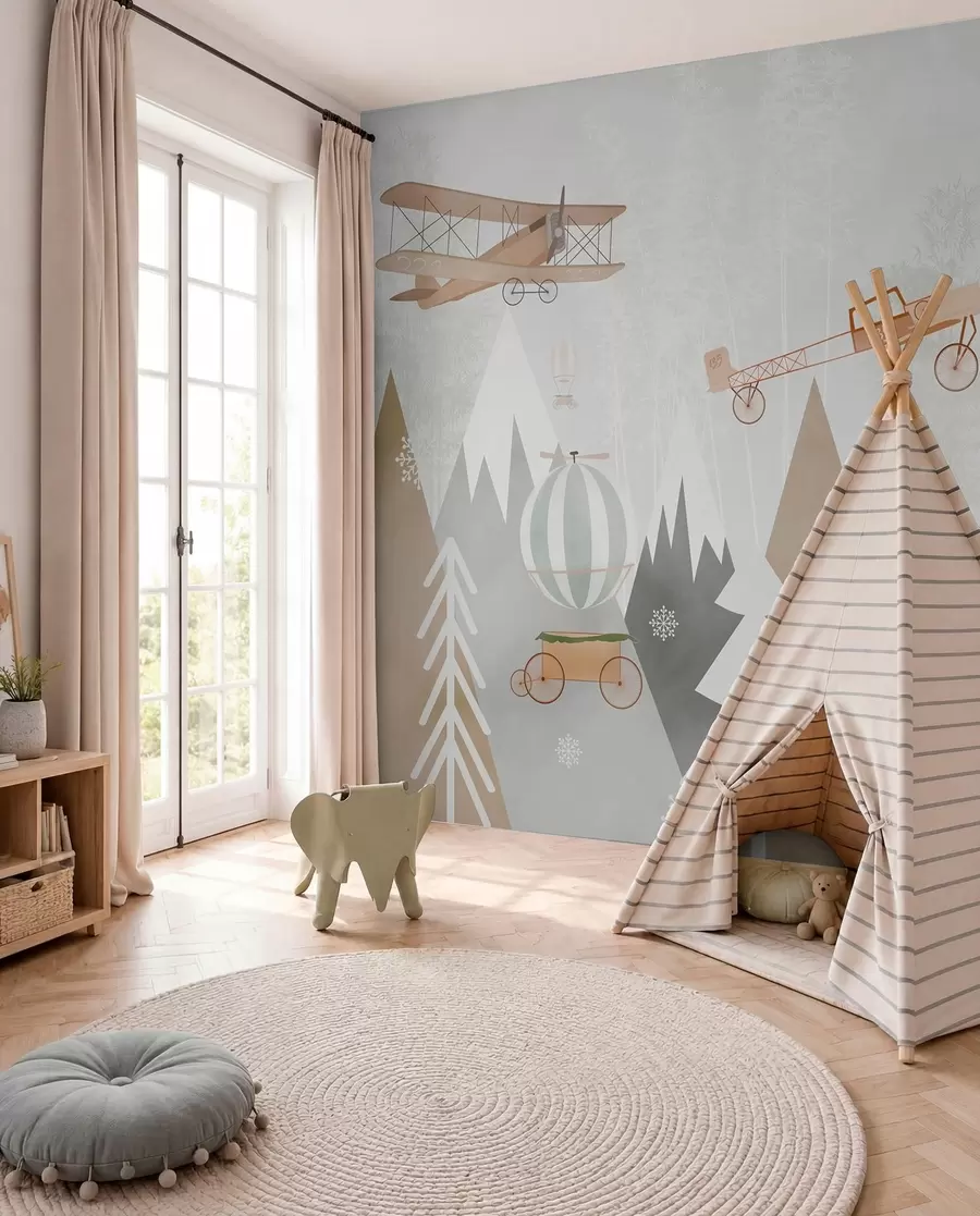 Papier peint Montagnes et avions, style scandinave u73961