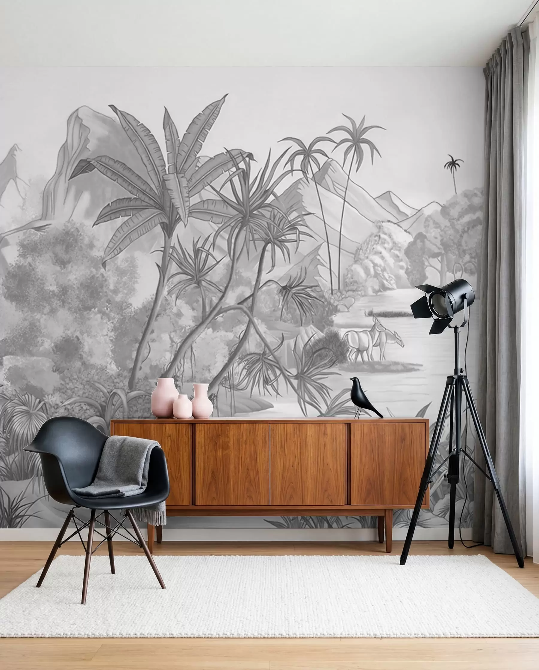 Papier peint Tropiques en noir et blanc u59039