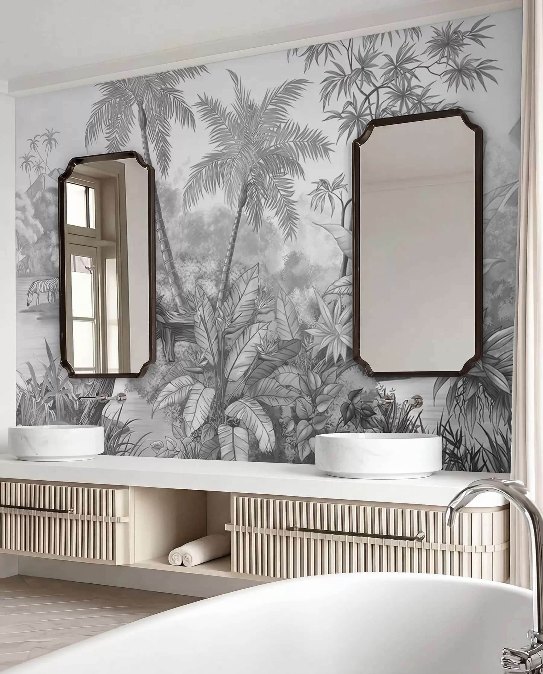Papier peint Tropiques en noir et blanc u59039