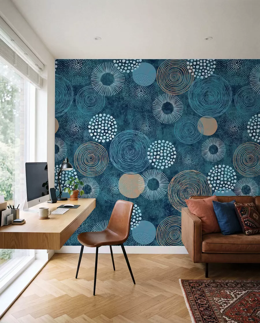 Papier peint Étude de cercles indigo u59376