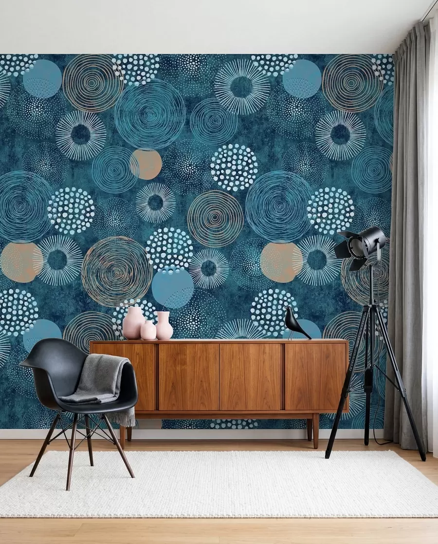 Papier peint Étude de cercles indigo u59376