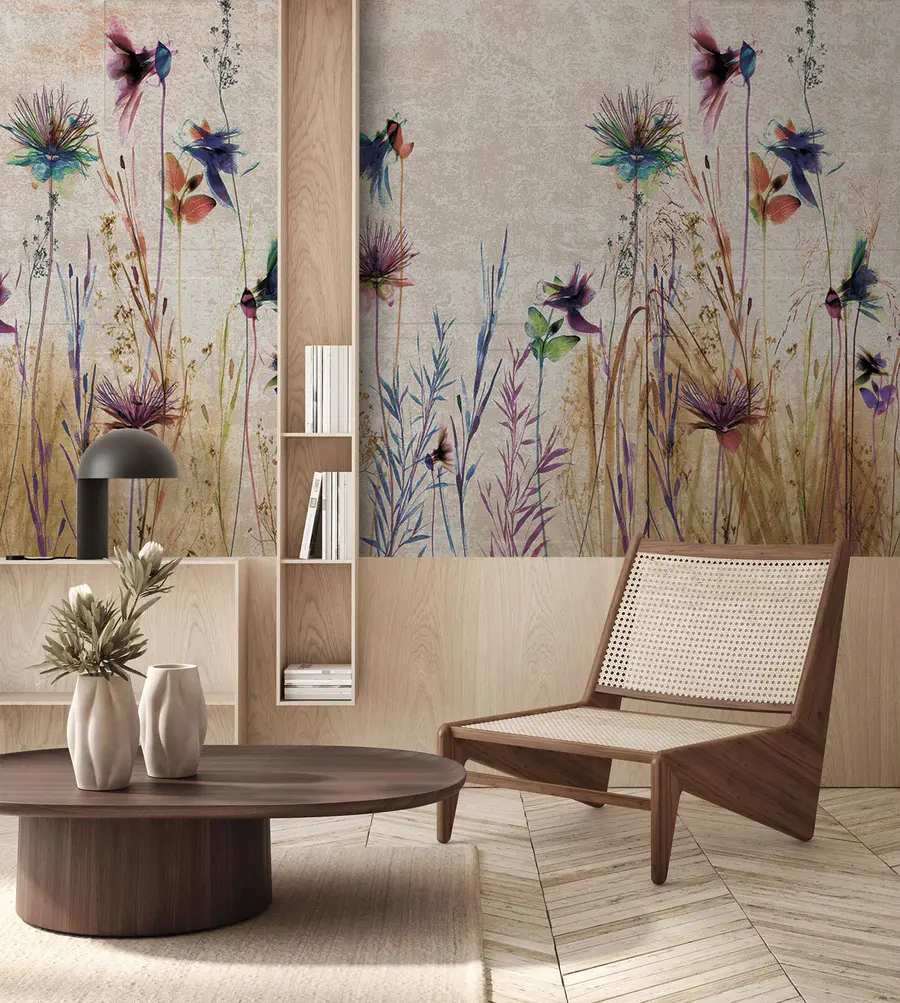 Papier peint Fleurs hautes inhabituelles sur fond beige u93672