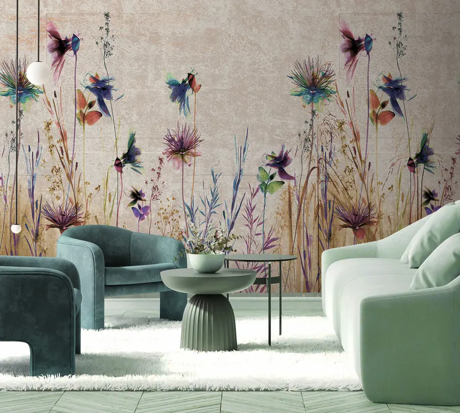 Papier peint Fleurs hautes inhabituelles sur fond beige u93672