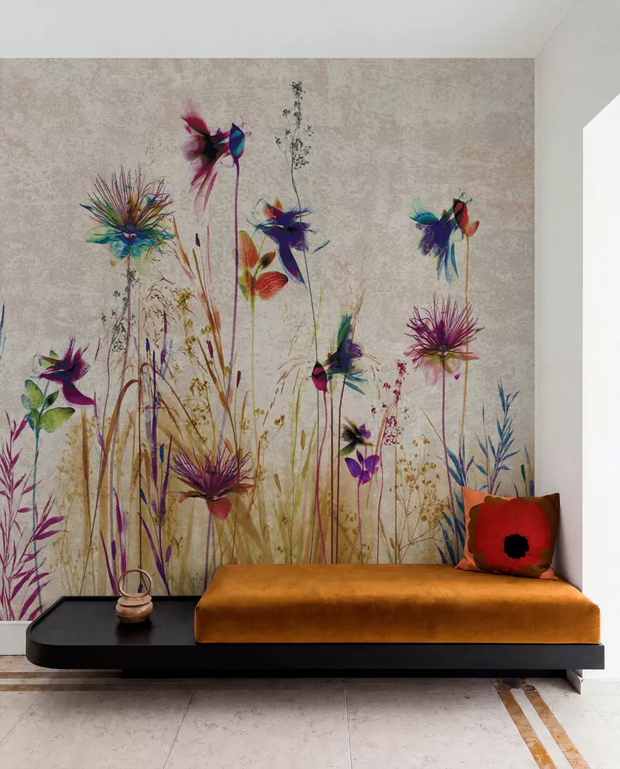 Papier peint Fleurs hautes inhabituelles sur fond beige u93672