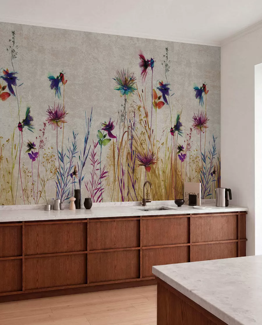 Papier peint Fleurs hautes inhabituelles sur fond beige u93672