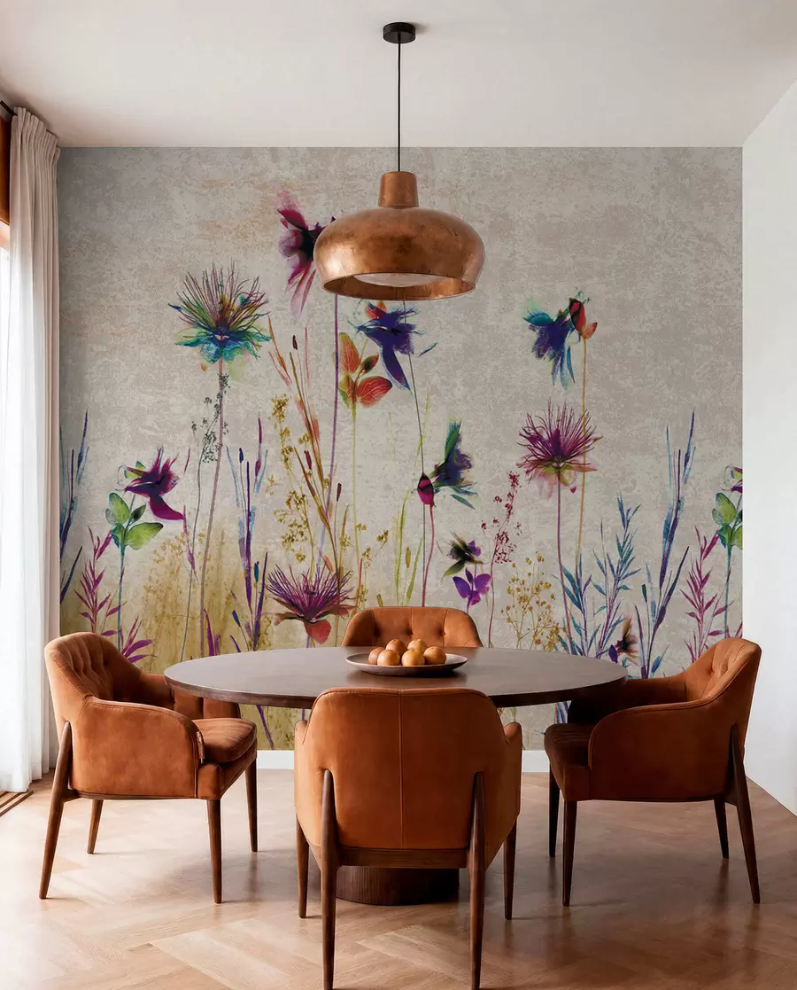 Papier peint Fleurs hautes inhabituelles sur fond beige u93672