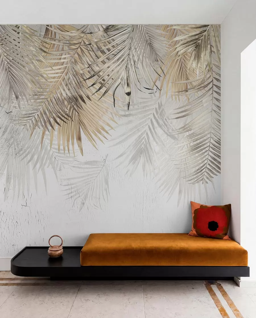 Papier peint Feuilles tropicales légères dans le style du grunge u93843