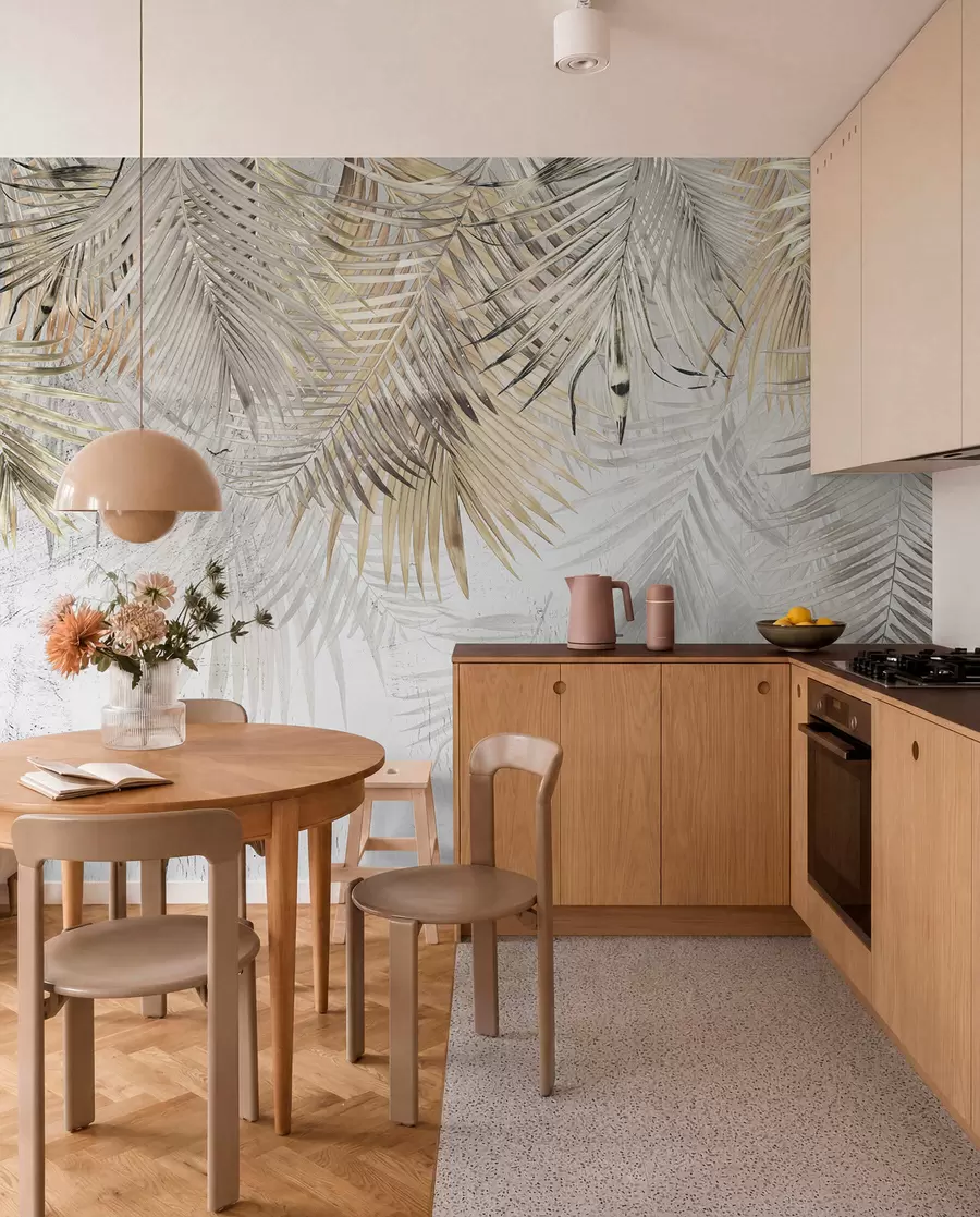 Papier peint Feuilles tropicales légères dans le style du grunge u93843