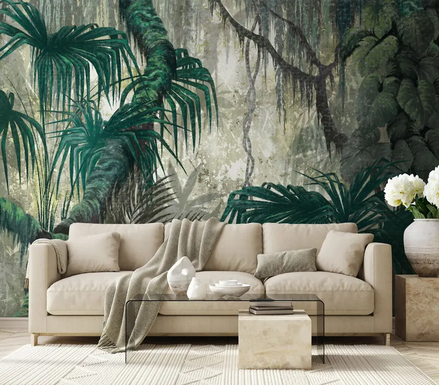 Papier peint Plantes et arbres tropicaux sur un fond texturé u78695