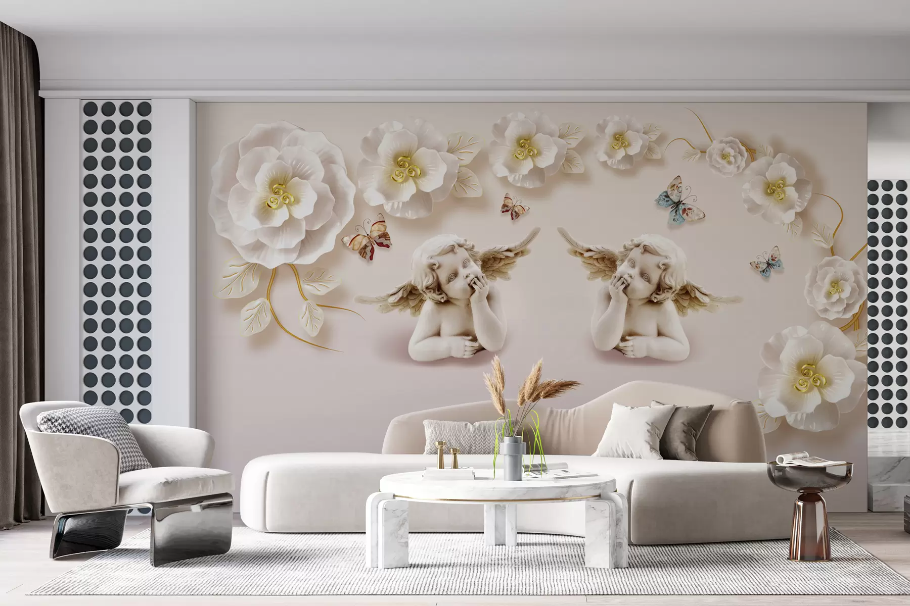 Papier peint Chérubins et fleurs u60747