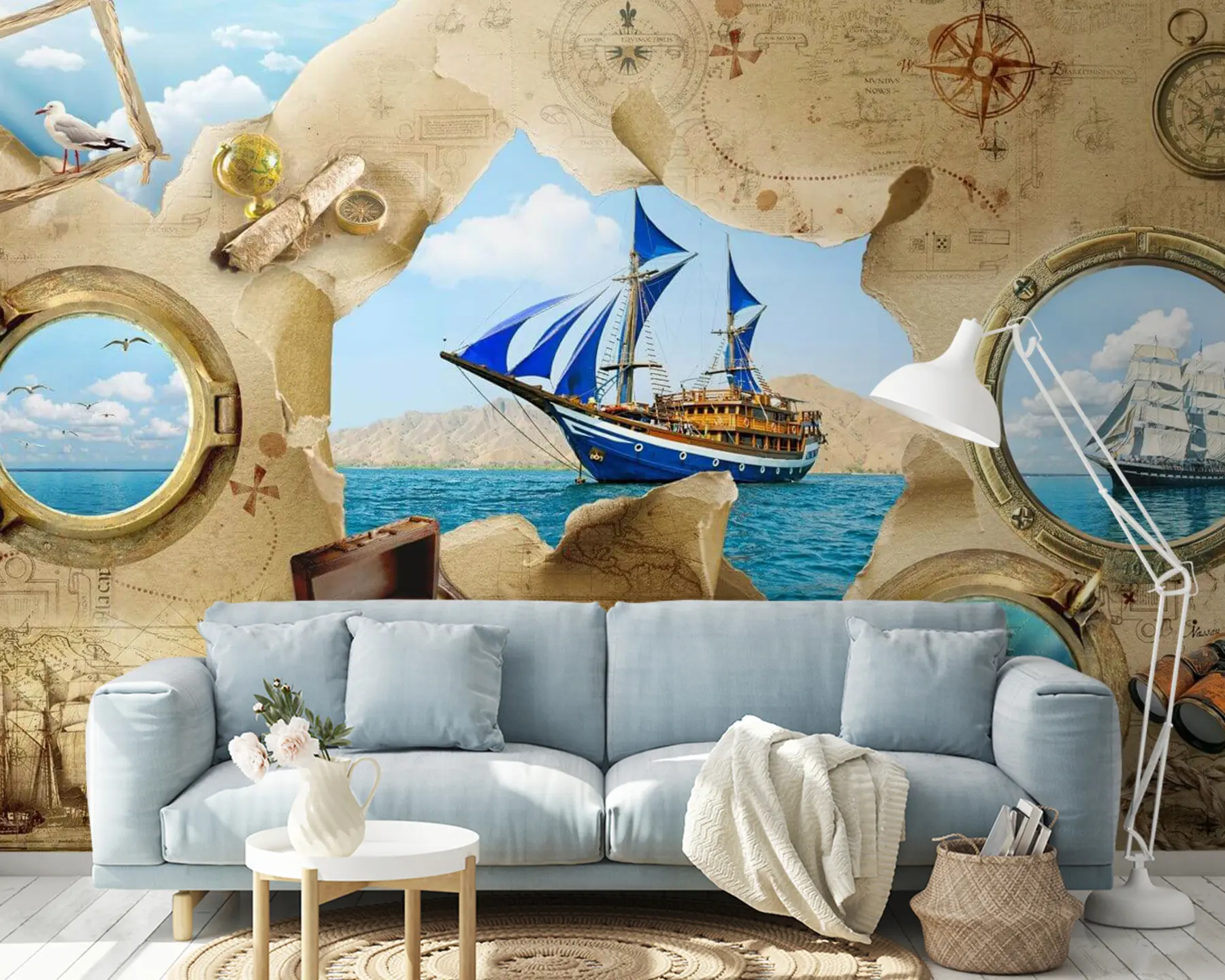 Papier peint Bateau, bleu et ciel u61853