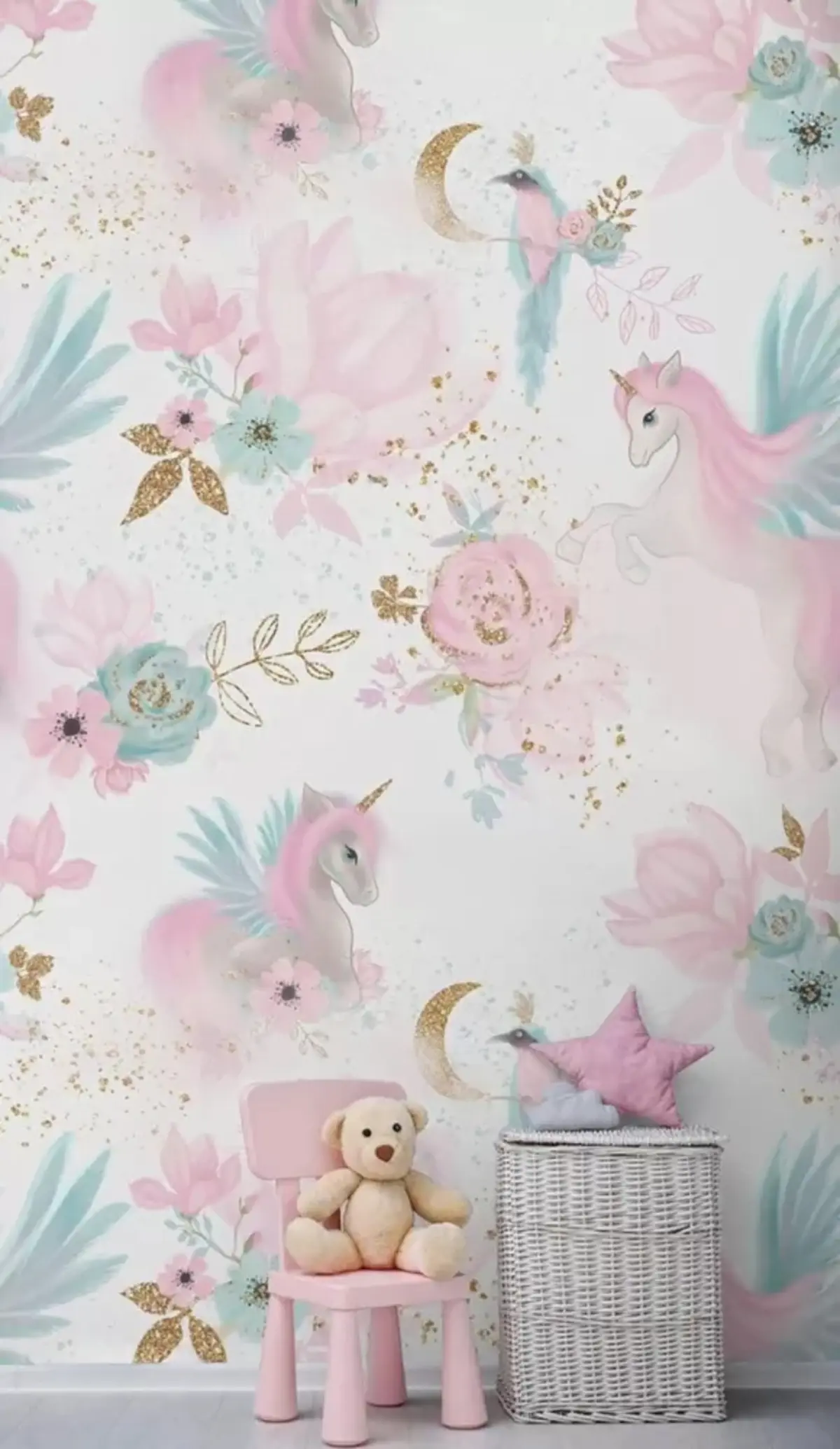Papier peint Licornes et rubans de roses u78494