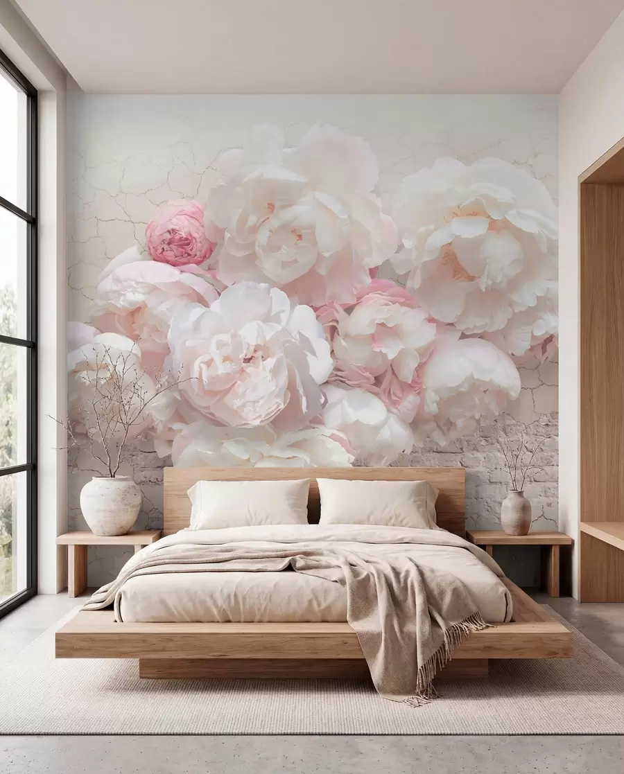 Papier peint Pivoines blanches sur un mur délabré u79549