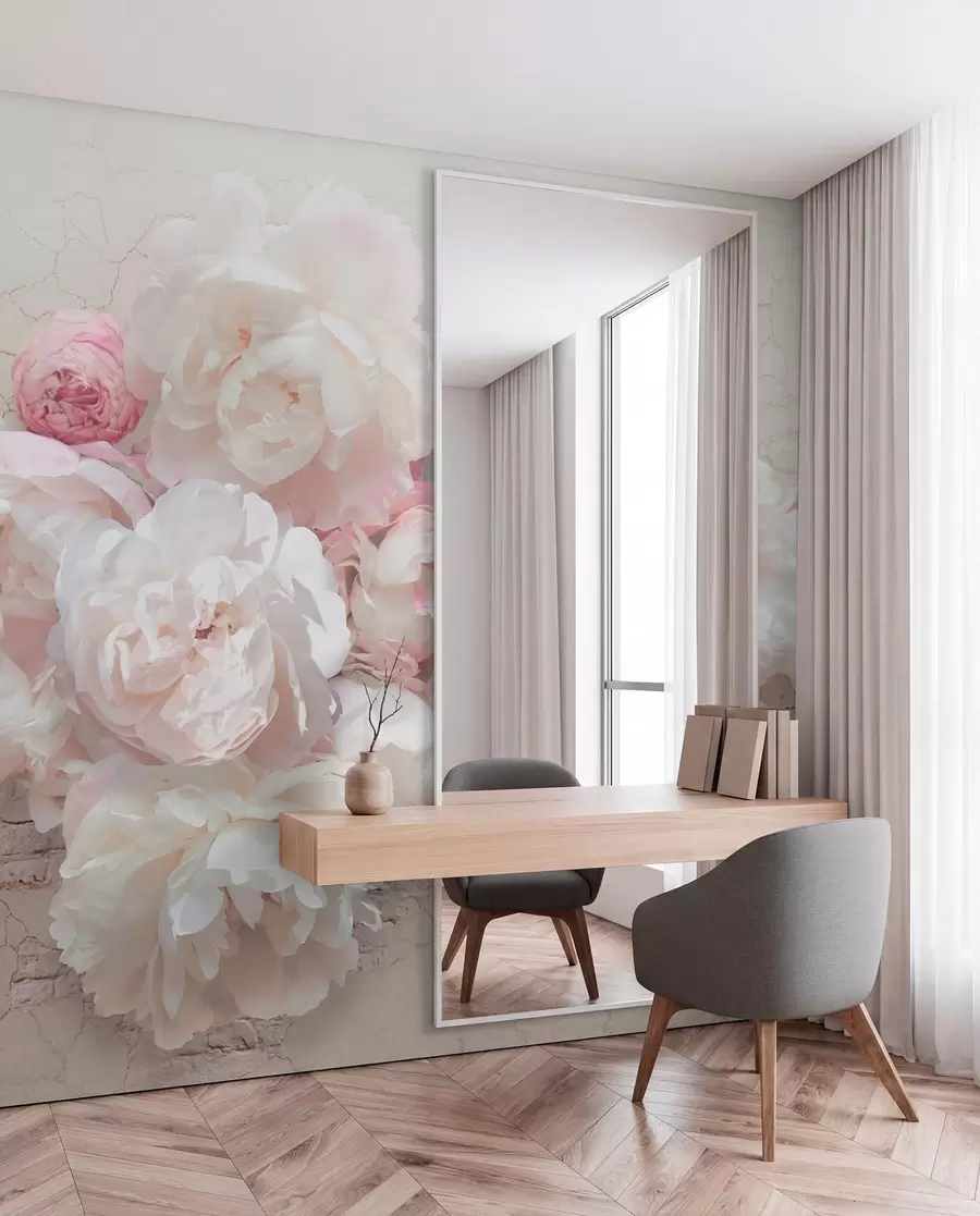 Papier peint Pivoines blanches sur un mur délabré u79549