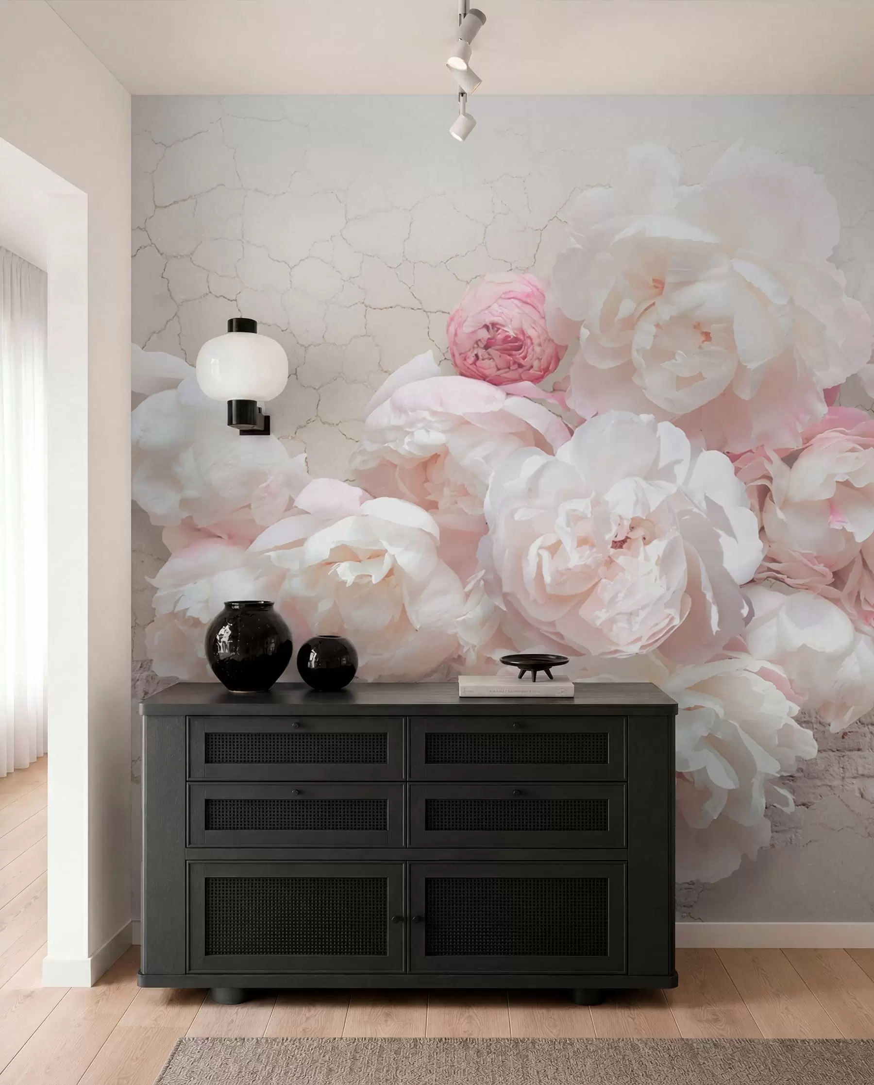 Papier peint Pivoines blanches sur un mur délabré u79549