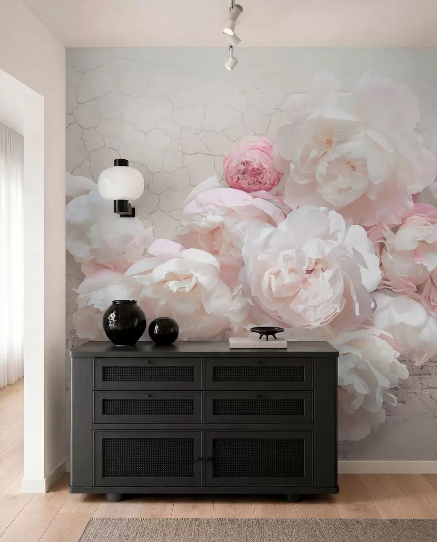 Papier peint Pivoines blanches sur un mur délabré u79549
