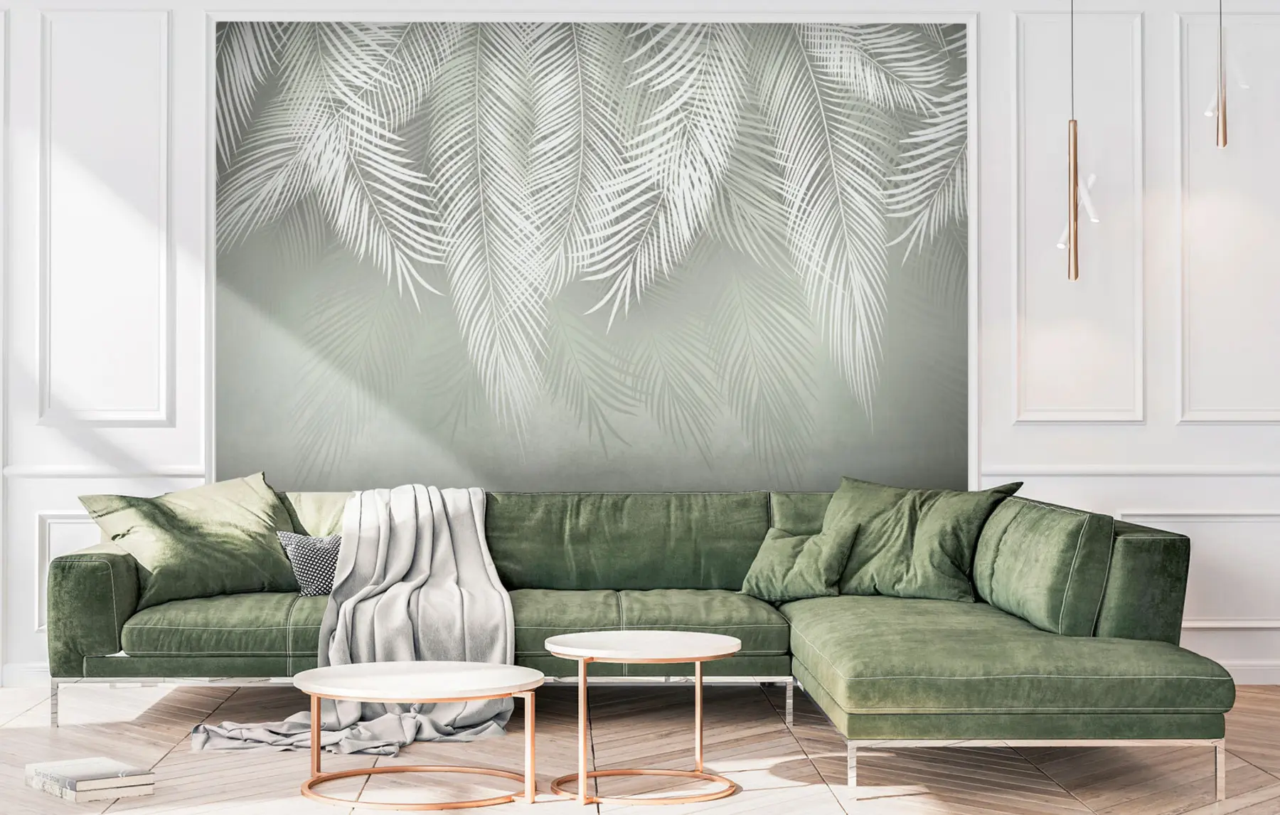 Papier peint Paume blanche de branches sur fond vert u74489