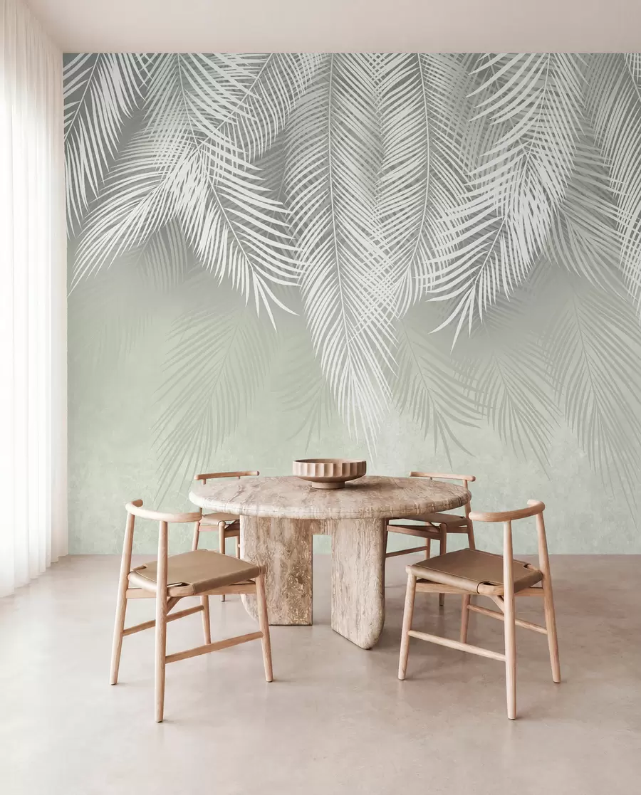 Papier peint Paume blanche de branches sur fond vert u74489
