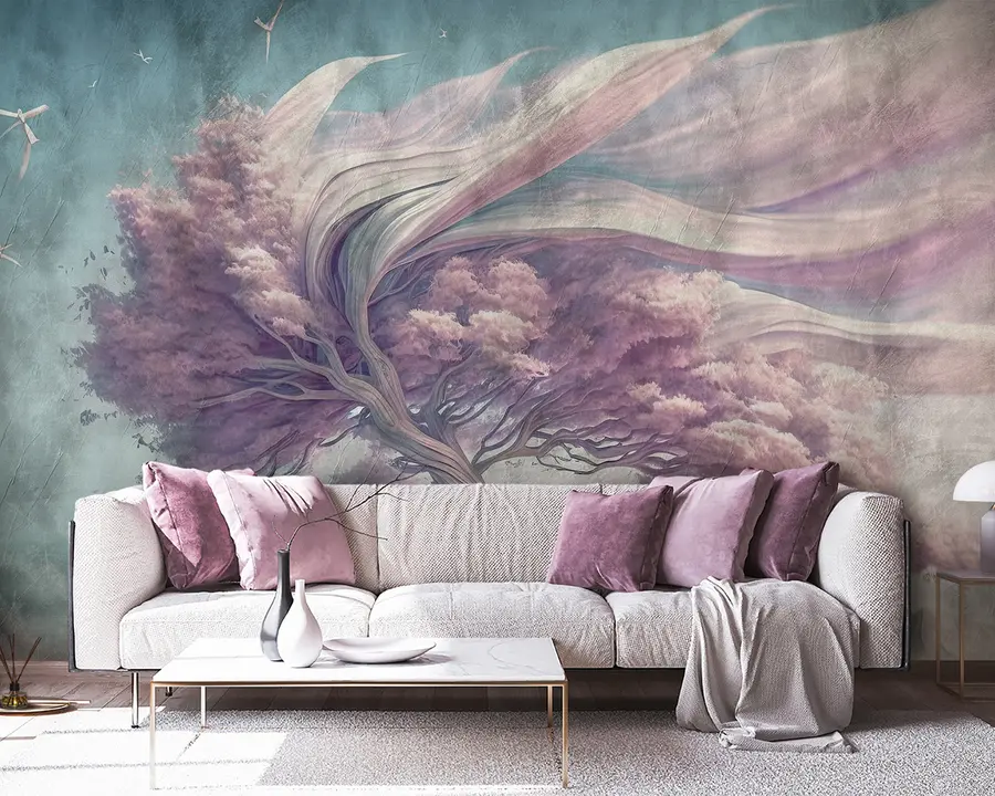 Papier peint Bois sur le fond des montagnes u93931