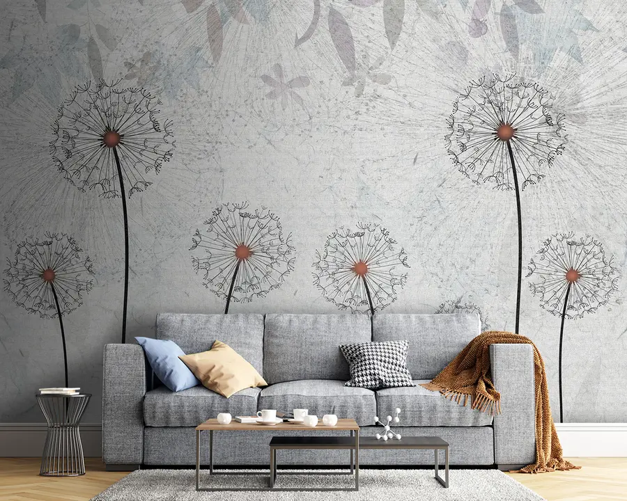 Papier peint Dandelions sur un fond gris clair u93968