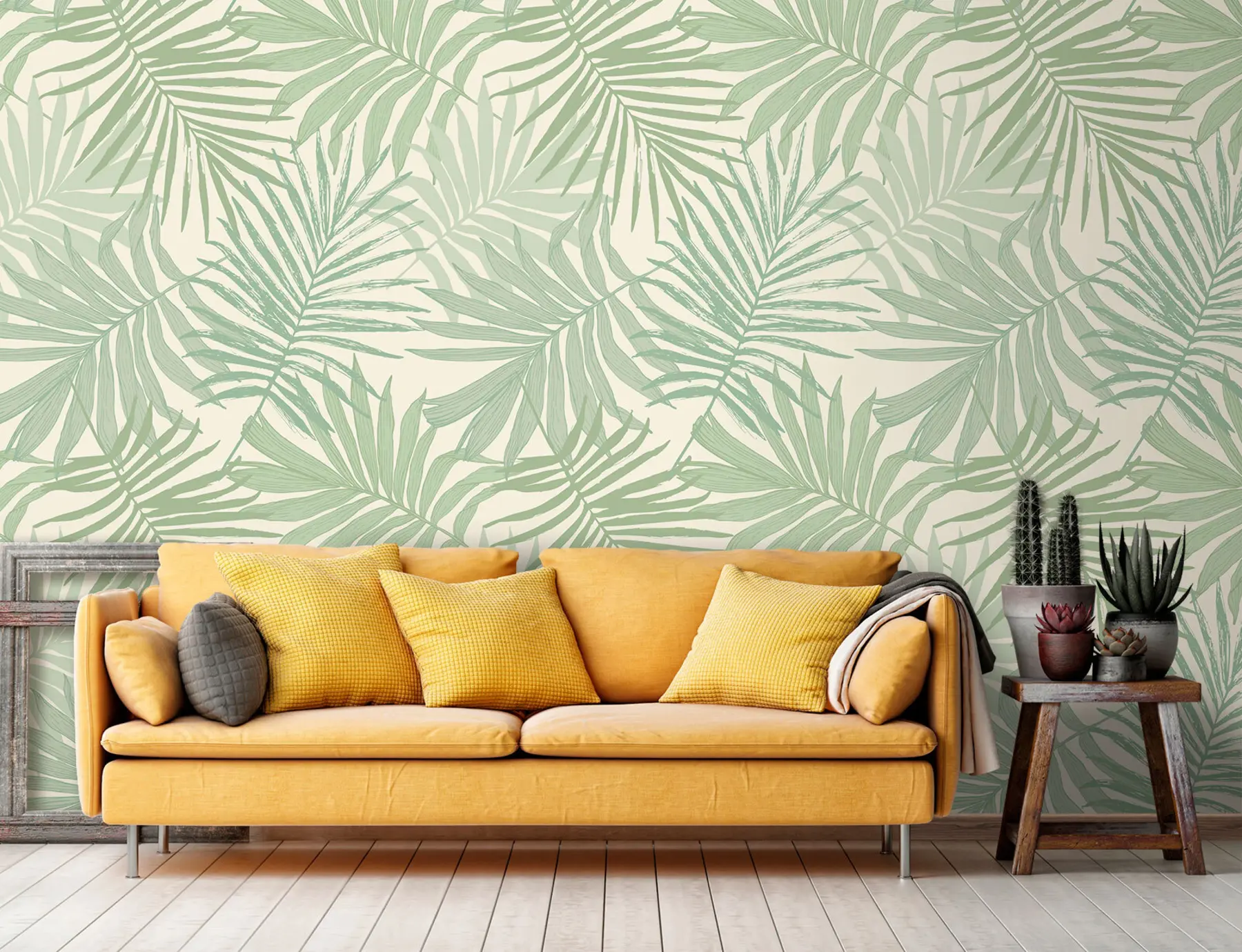 Papier peint Feuillage tropical dans les tons pastel-olive vert u74826