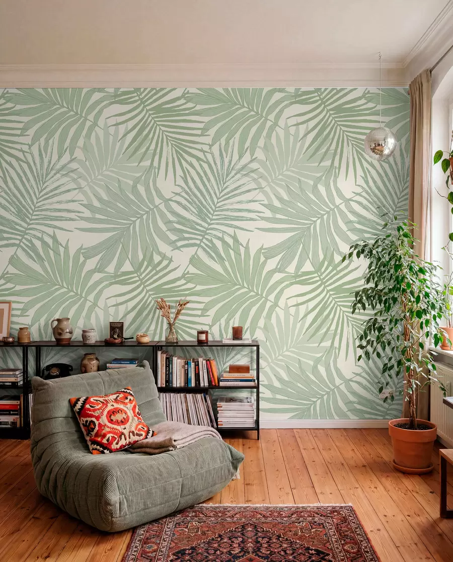 Papier peint Feuillage tropical dans les tons pastel-olive vert u74826