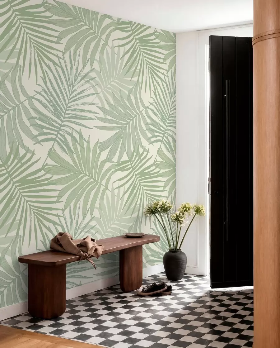 Papier peint Feuillage tropical dans les tons pastel-olive vert u74826