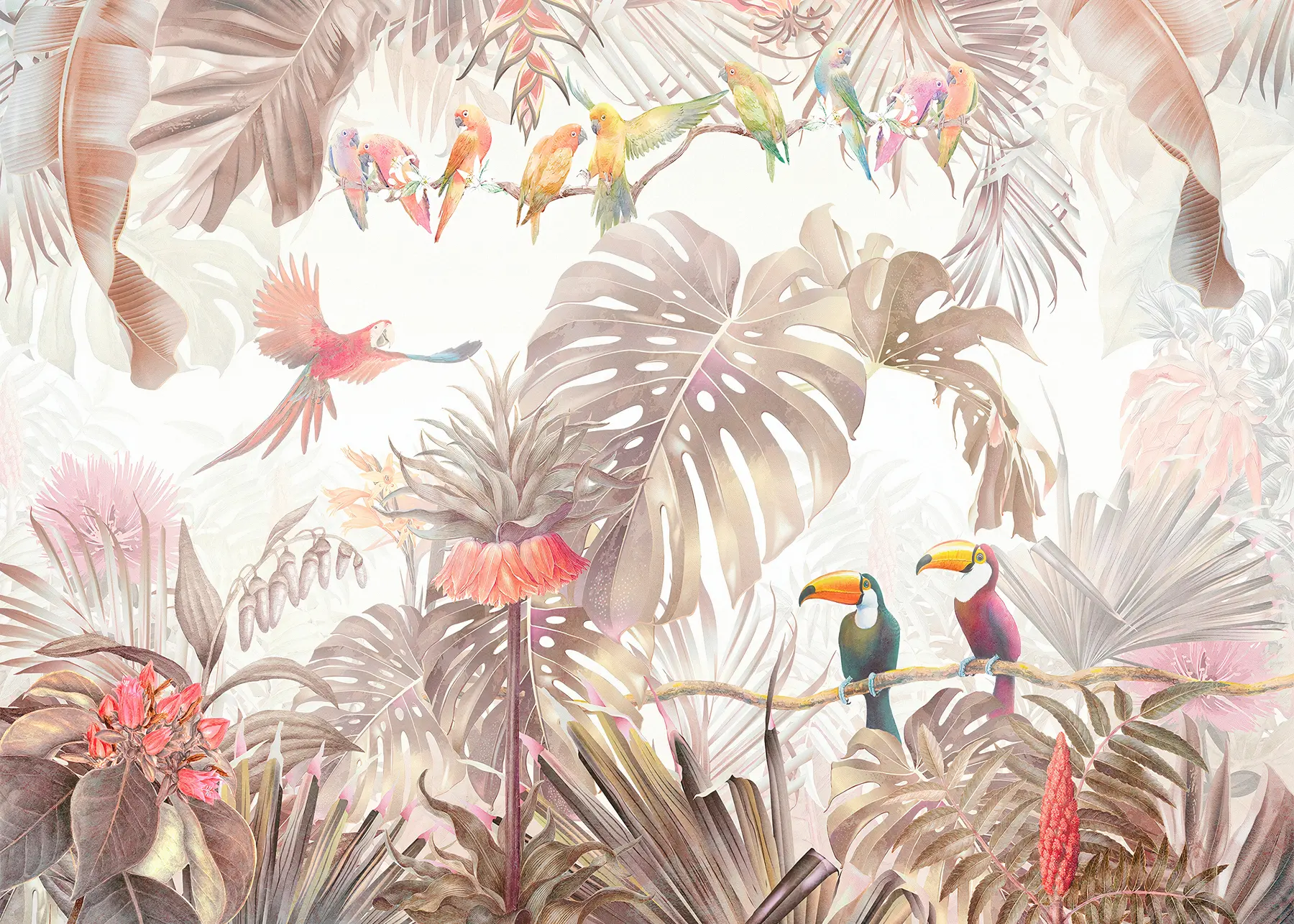 Papier peint Oiseaux brillants et perroquets sous les tropiques u74490