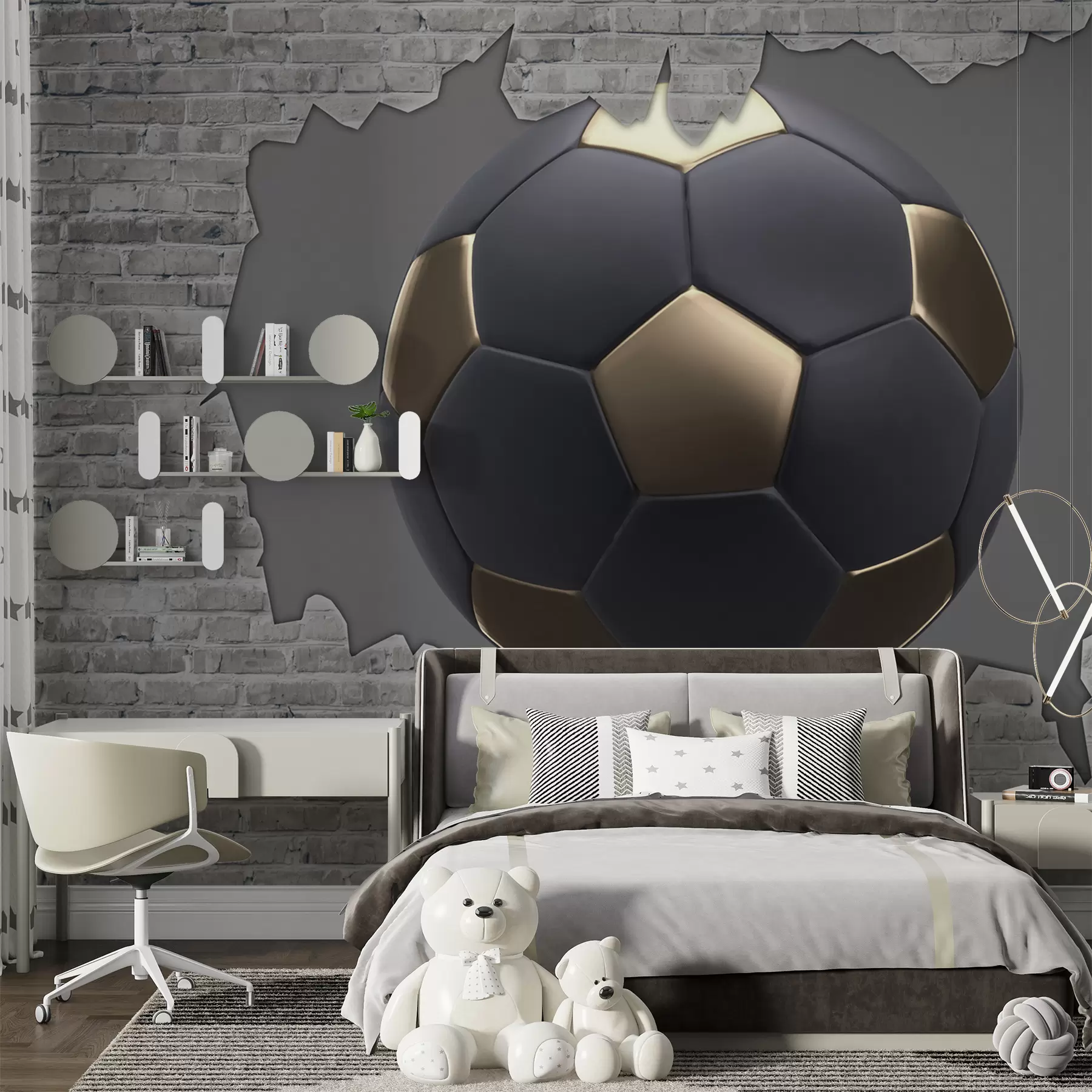 Papier peint Ballon de football sur le fond d'un mur de briques u94058