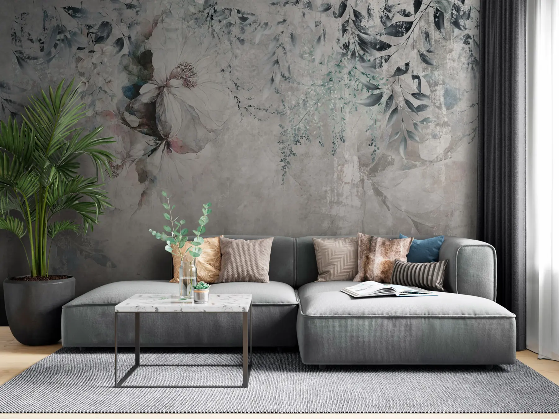 Papier peint Style grunge avec des branches et des bourgeons blancs u74746