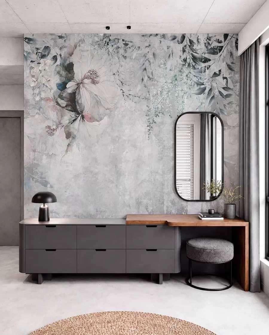 Papier peint Style grunge avec des branches et des bourgeons blancs u74746