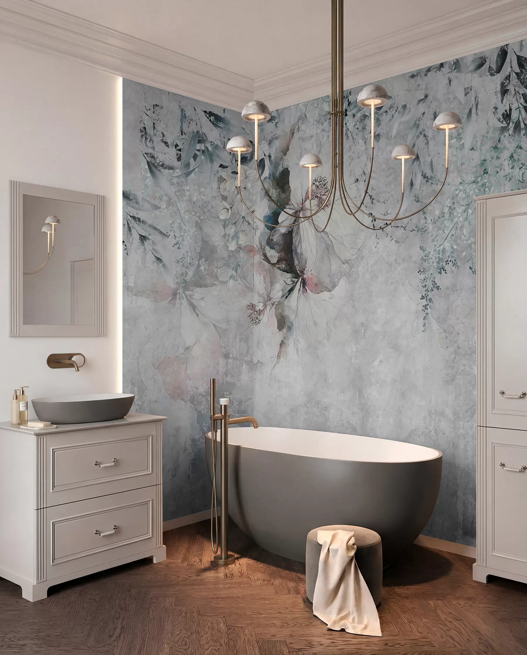 Papier peint Style grunge avec des branches et des bourgeons blancs u74746