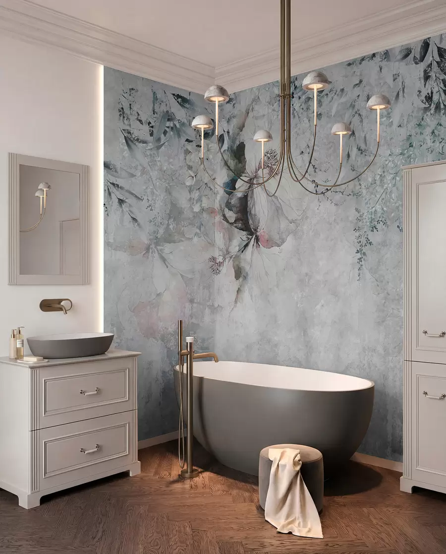 Papier peint Style grunge avec des branches et des bourgeons blancs u74746