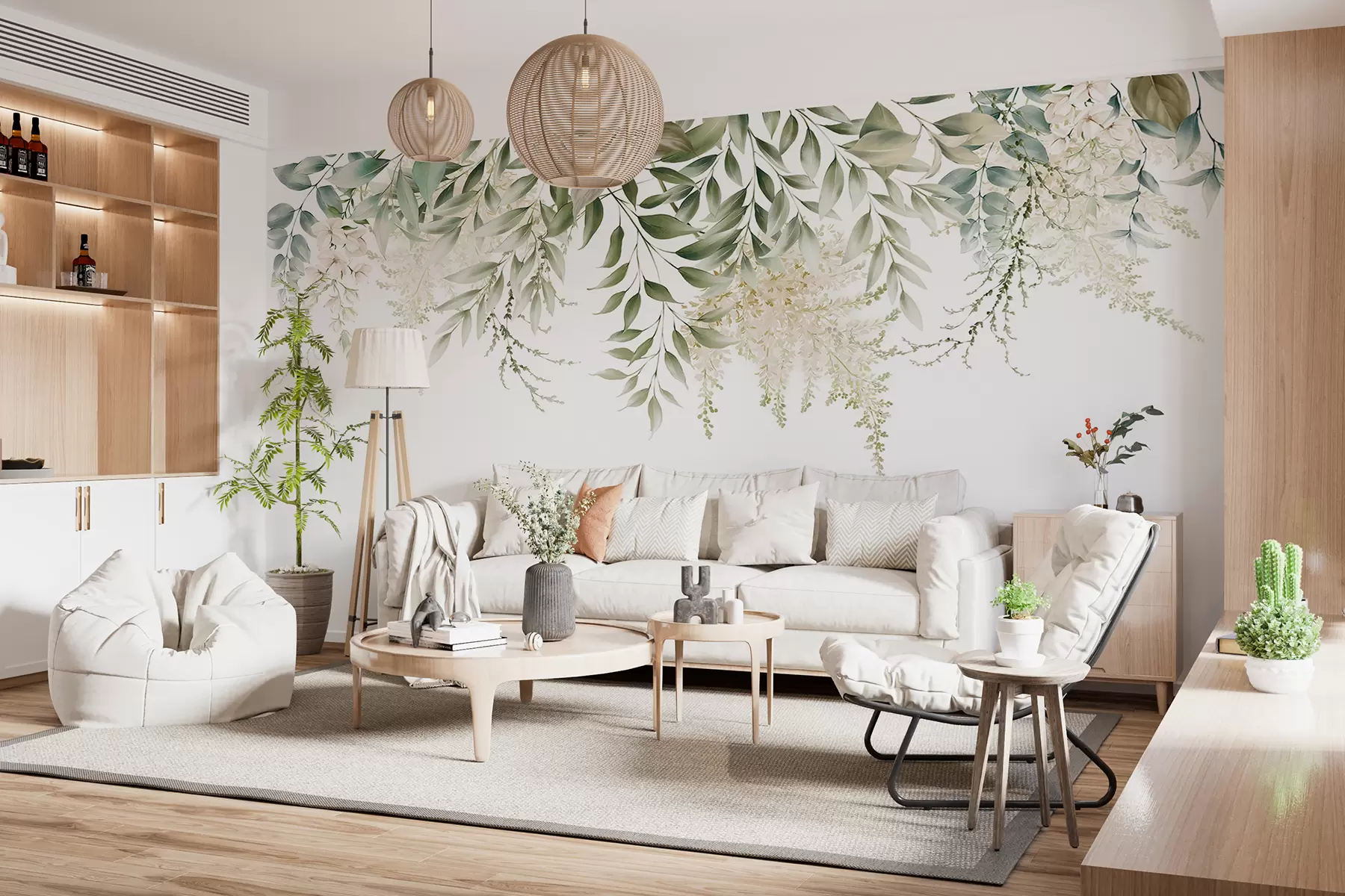 Papier peint Cadre floral avec des verts aquarelles u94197