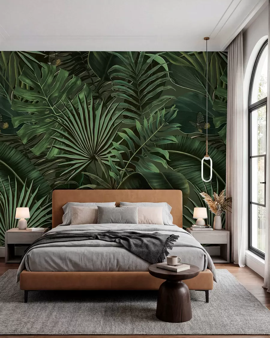 Papier peint Motif tropical avec palmier vert tropical, feuilles de bananier u94341